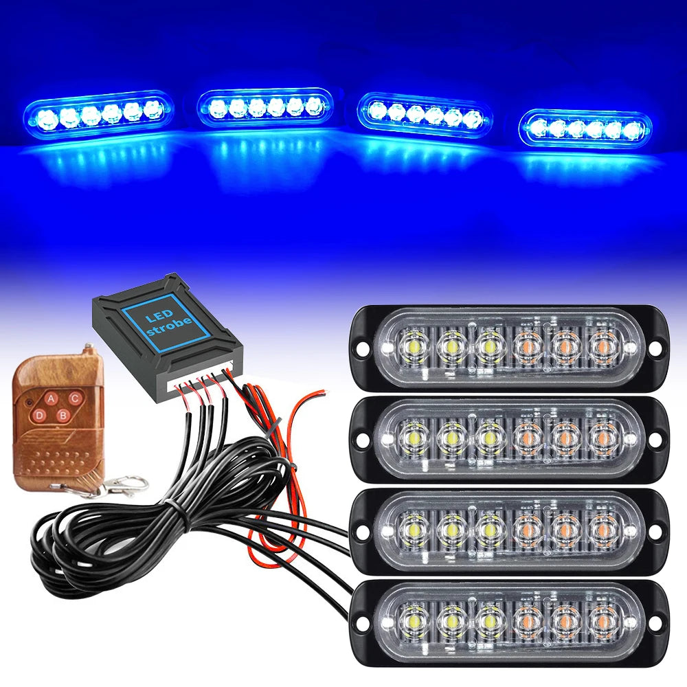Amber LED Grille Strobe Light Emergency Warning Beacon with Remote 12V/24V