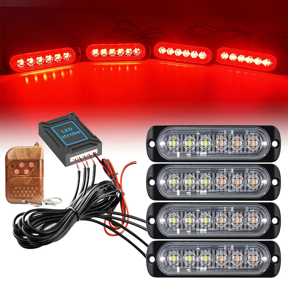 Amber LED Grille Strobe Light Emergency Warning Beacon with Remote 12V/24V