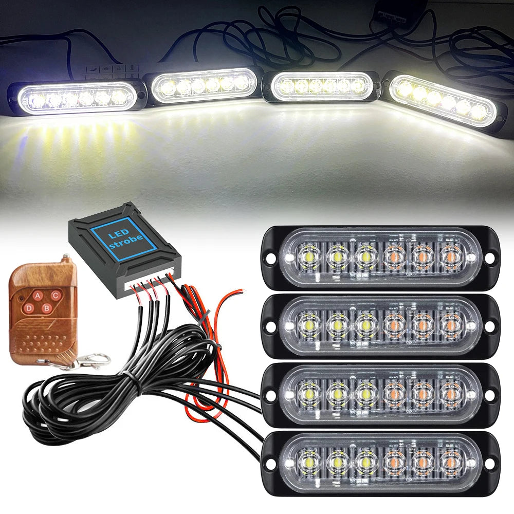 Amber LED Grille Strobe Light Emergency Warning Beacon with Remote 12V/24V