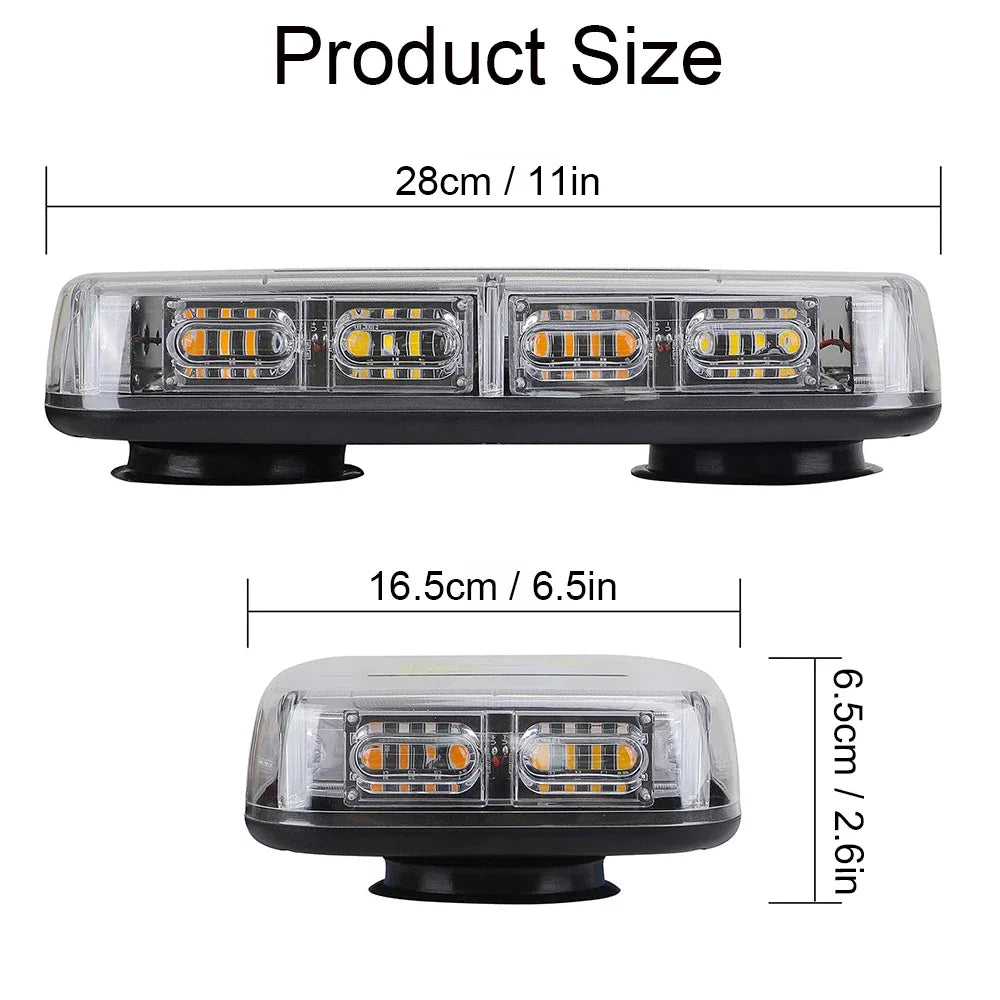 48 LED Amber Roof Lightbar Emergency Safety Warning Flashing Light Beacon 12/24V