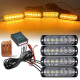Amber LED Grille Strobe Light Emergency Warning Beacon with Remote 12V/24V