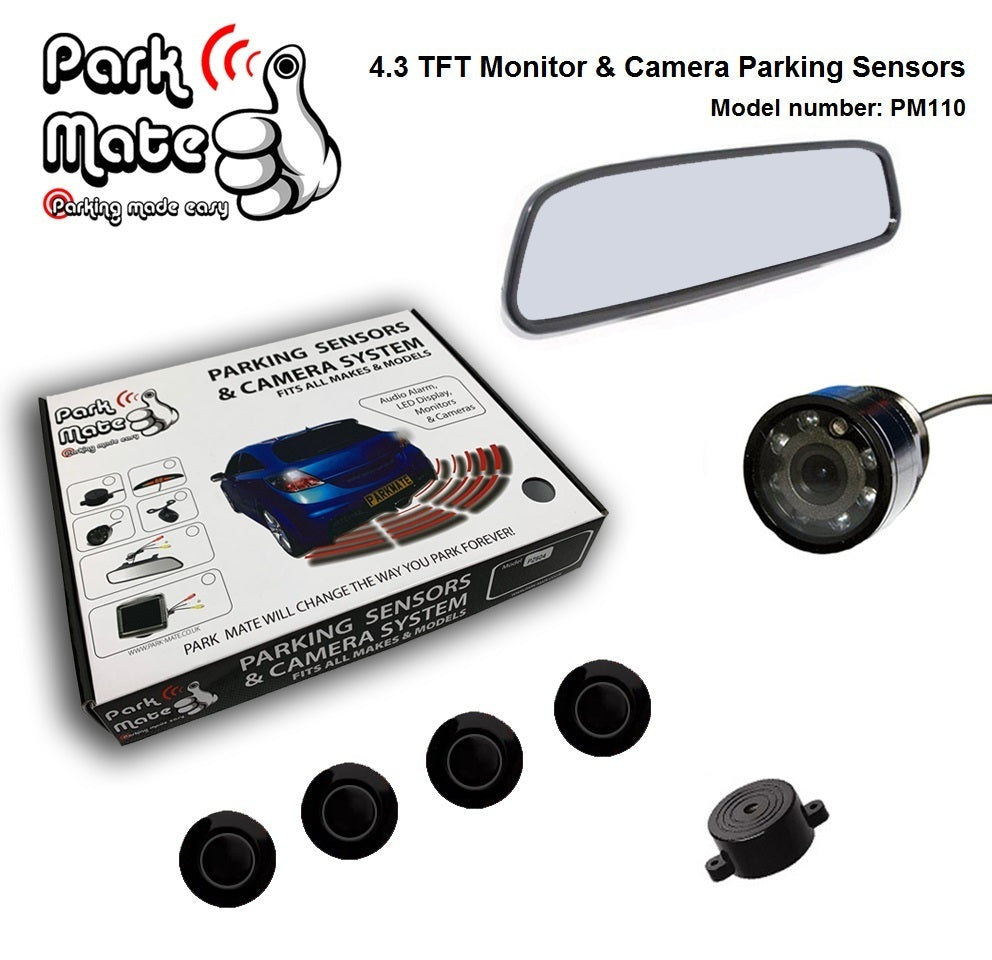 Park Mate PM110 4.3 TFT LCD Rear View Mirror Monitor & Camera Reversing Parking Sensors