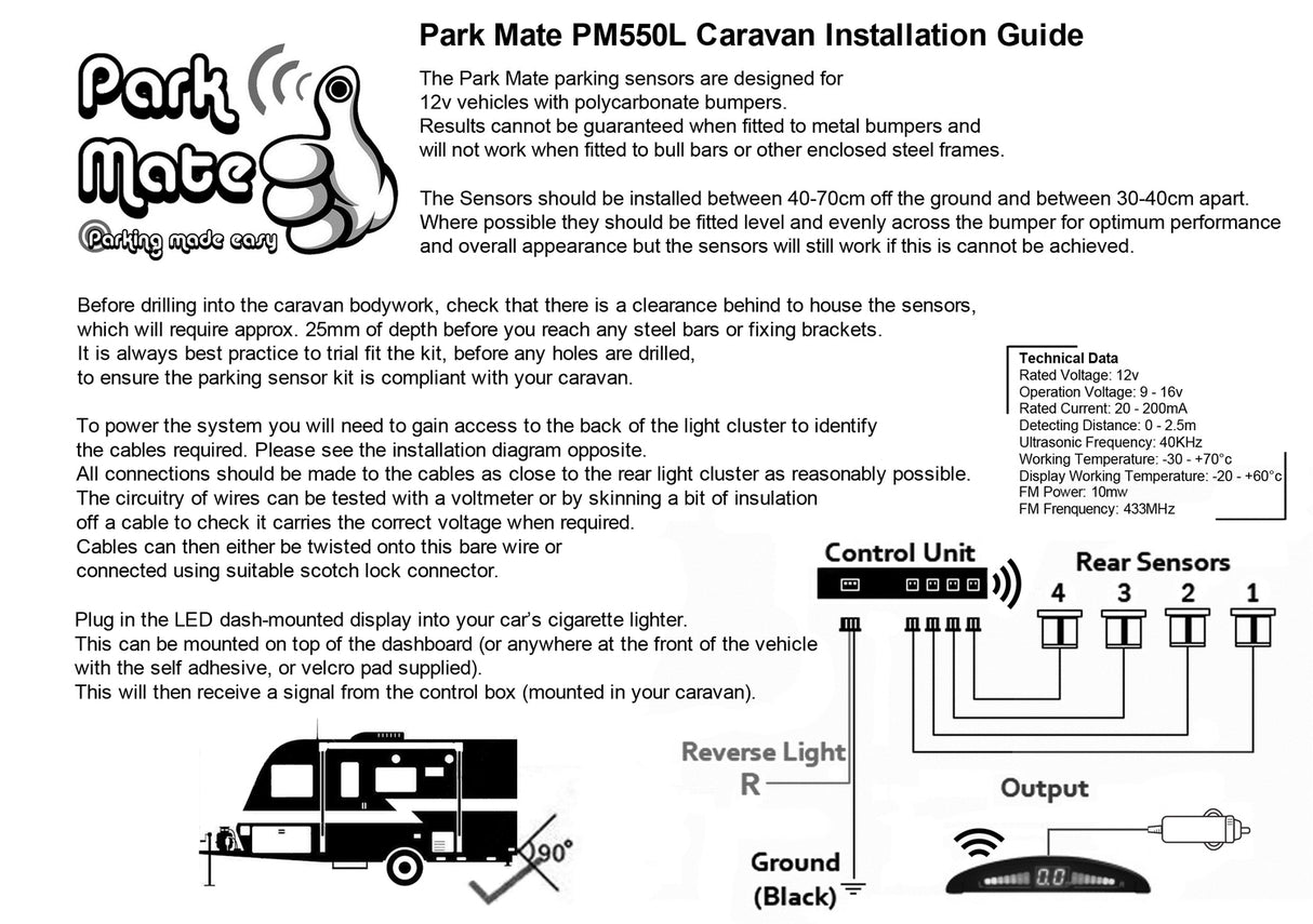 Park Mate PM550L Caravan Wireless LED Display Parking Sensors